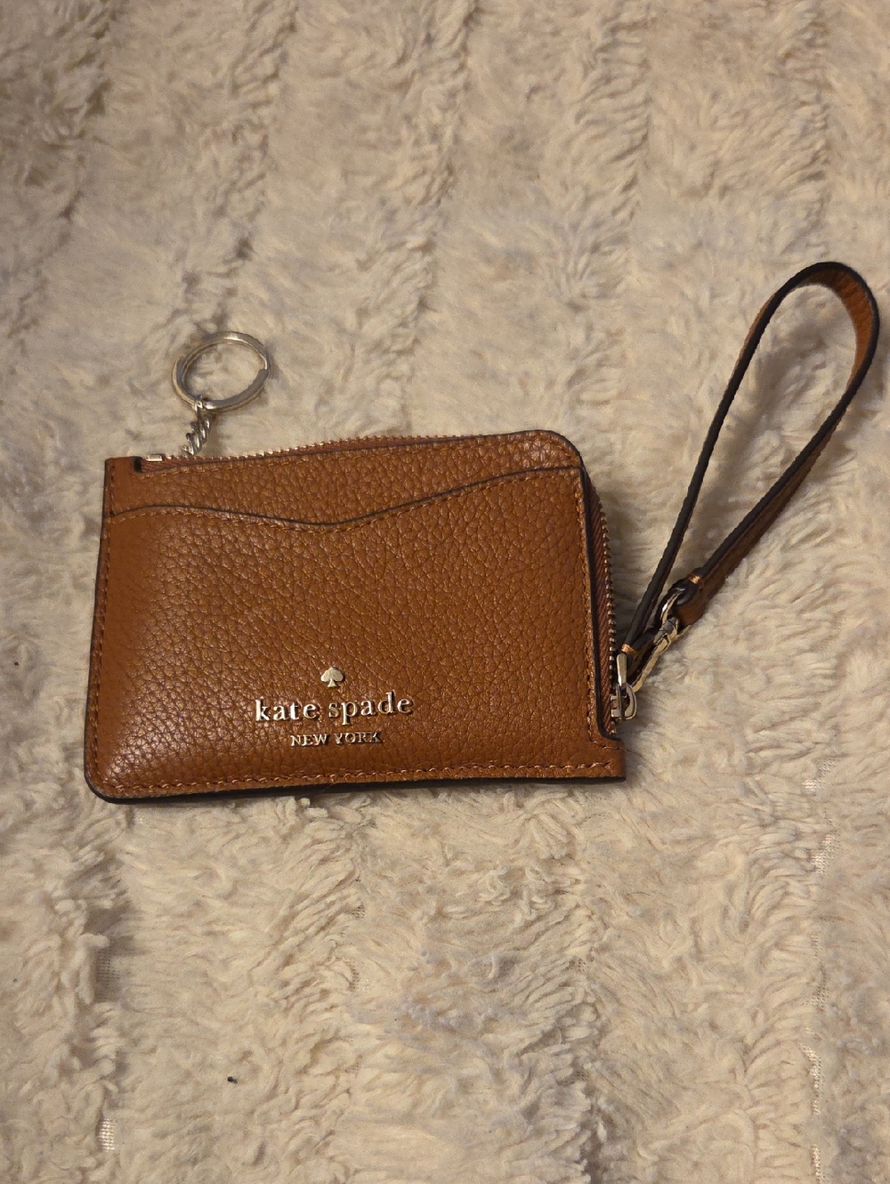 kate spade Brown Pebbled Leather Wristlet Card Pouch